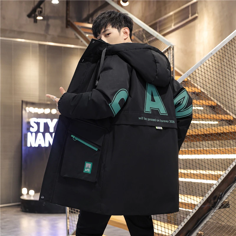 2023冬季新款青少年中长款棉衣韩版潮流男士连帽加厚驳岸棉袄外套