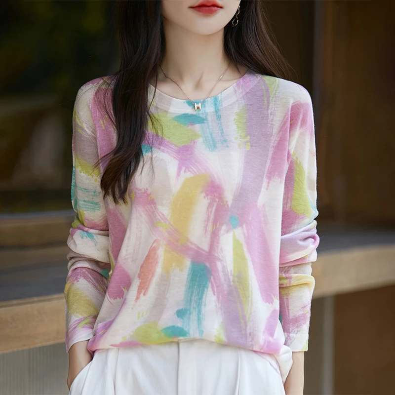 新款针织水溶羊毛圆领长袖显瘦时尚百搭宽松套头休闲洋气春秋