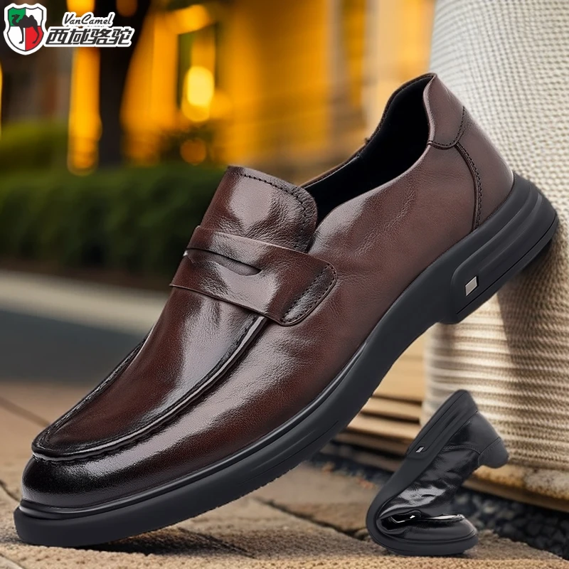 西域骆驼春夏新款复古一脚蹬乐福鞋软底豆豆鞋正装行政休闲男鞋