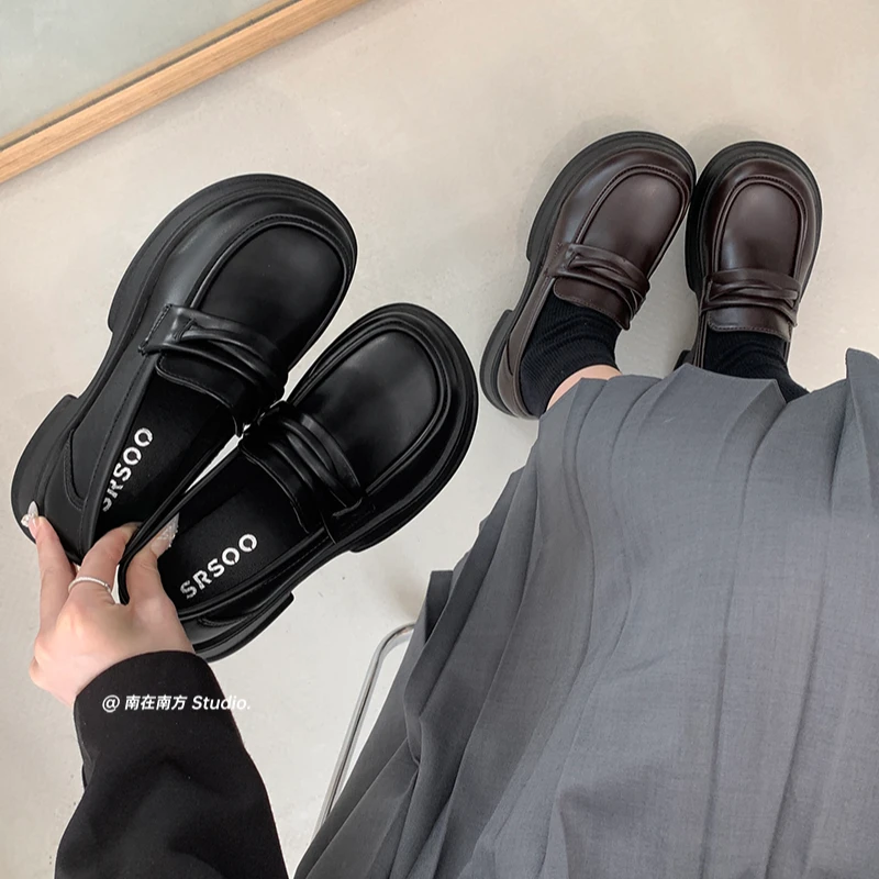 【现货】南在南方百搭厚底乐福鞋女2025春秋新款英伦风jk黑色小皮鞋