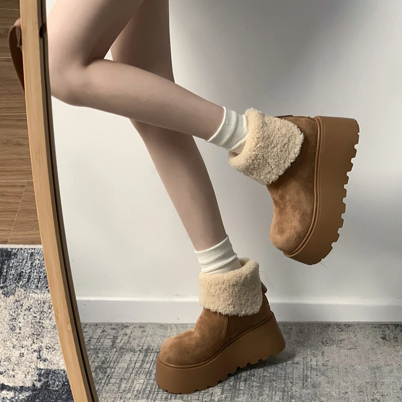 百搭休闲时尚7cm增高厚底雪地靴女2025新款冬季加绒加厚雪地靴