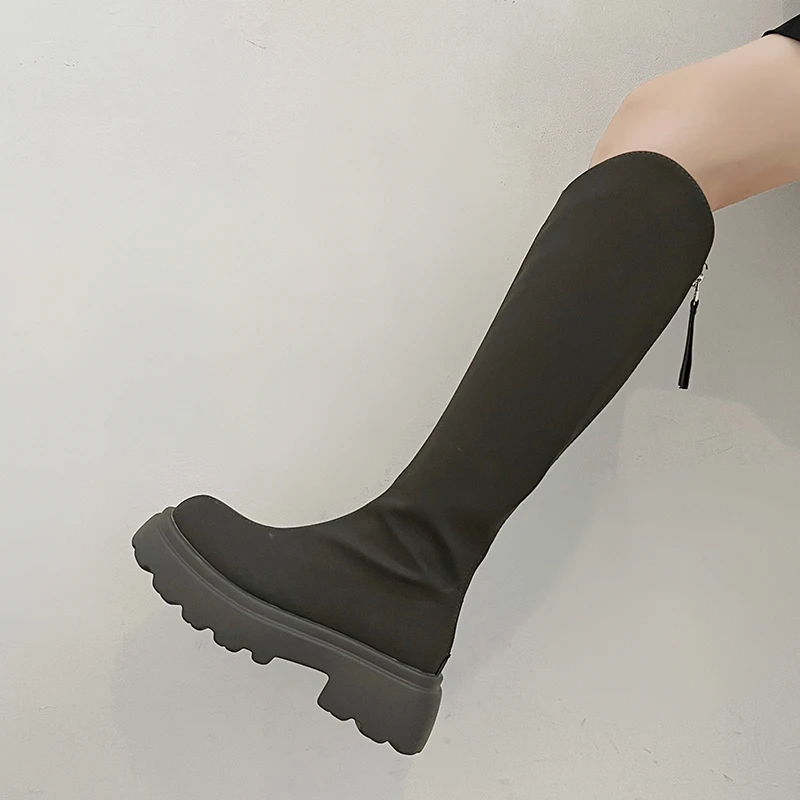 小个子厚底增高v口粗腿显瘦不过膝长筒靴女夏季2023新款复古靴子