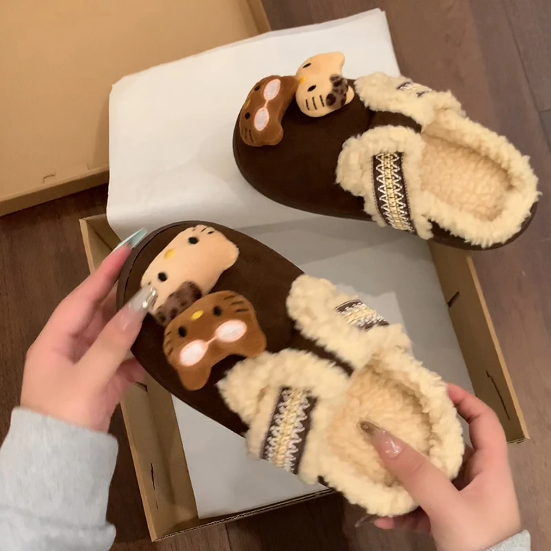 卡通可爱厚底毛毛拖鞋女外穿2025新款秋冬季加绒毛毛鞋保暖棉鞋子