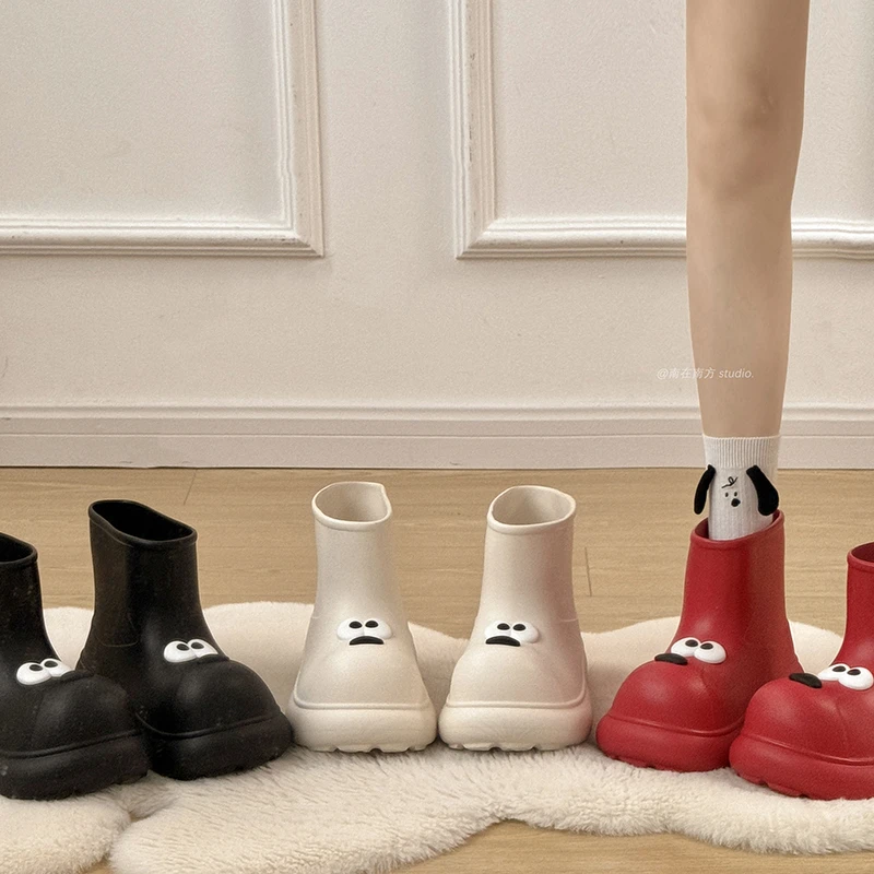 南在南方可爱红色厚底雨靴女2025新款春秋增高防滑软底轻便短靴子