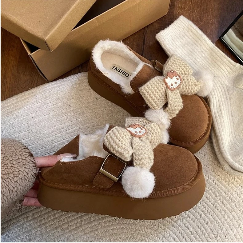 保暖一脚蹬厚底棉鞋女冬季加绒2023新款加厚防滑钓鱼复古勃肯鞋子