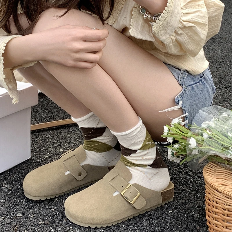 圆头百搭钓鱼复古厚底勃肯鞋女2024新款夏季外穿增高防滑包头拖鞋