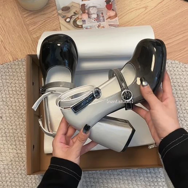 南在南方防水台小个子粗跟高跟鞋女2023新款夏季黑色法式玛丽珍鞋