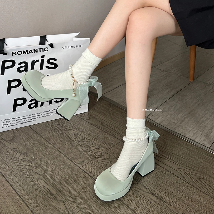 薄荷曼波 ❤【春季新品】法式粗跟高跟鞋女2025新款复古浅口玛丽珍鞋
