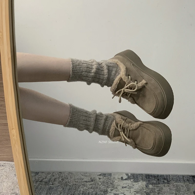 南在南方加绒保暖防滑厚底棉鞋女2023新款冬季圆头爆款复古单鞋子