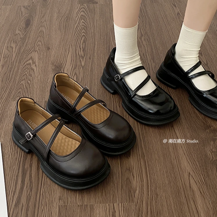 【现货】南在南方棕色百搭厚底小皮鞋女2025新款春秋法式jk玛丽珍鞋