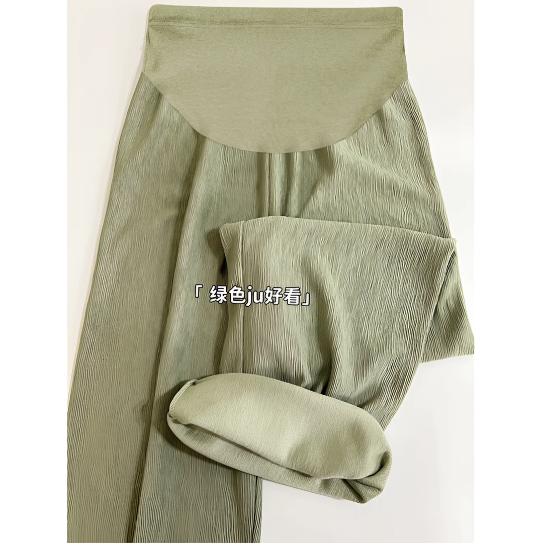 孕妇裤子春夏外穿冰丝树皮纹阔腿裤小个子显瘦大码修饰遮胯休闲裤