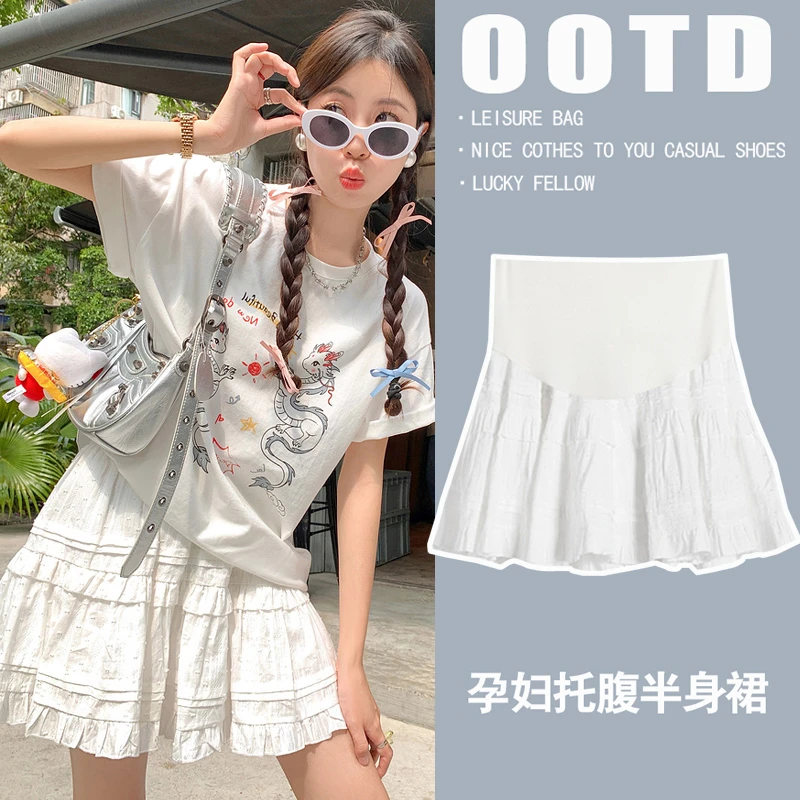 白色孕妇蛋糕短裙夏季2024新款高腰显瘦小个子蓬松感a字半身裙夏