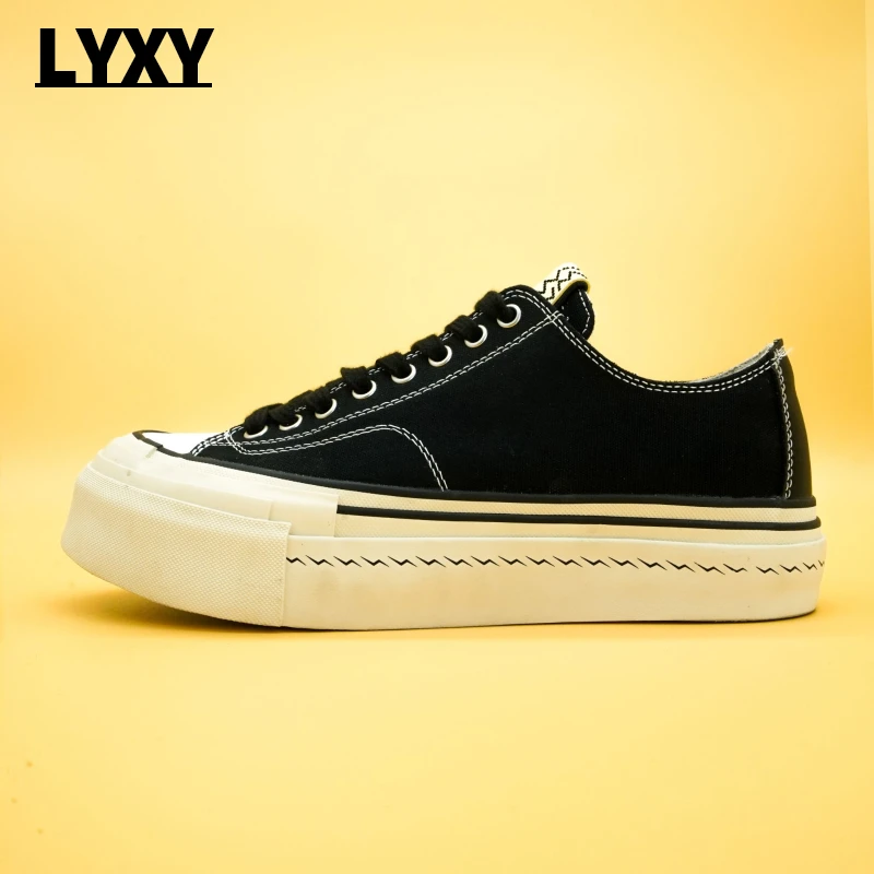 LYXY09时尚百搭潮流潮鞋低帮帆布鞋经典黑色厚底板男女同款男布鞋