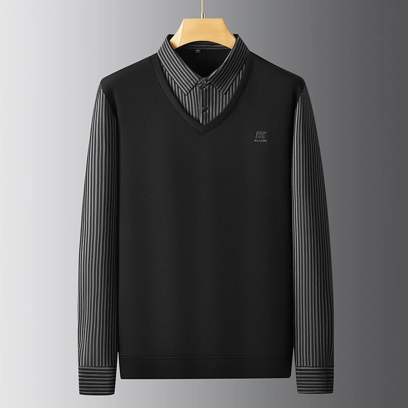 【郭有样轻奢风推荐】冬季男士大码商务休闲衬衫领加绒保暖假两件