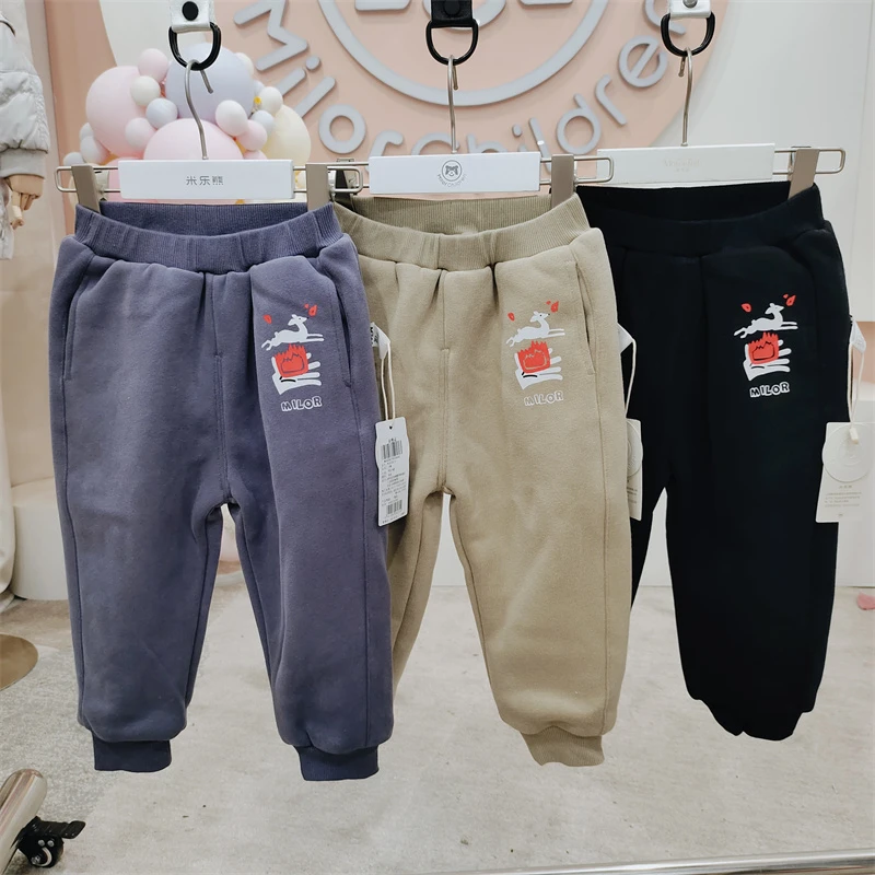 米乐熊秋冬男童女童【厚实】一体绒+棉内衬双层卫裤W6552KC19