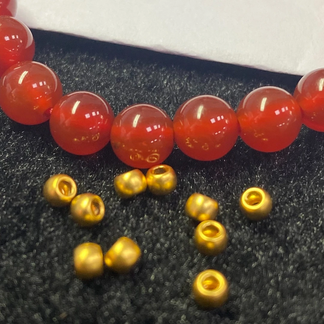 金诚 足金999卡3mm古法金珠10颗十全十美手串红 玛 瑙@@A002-10