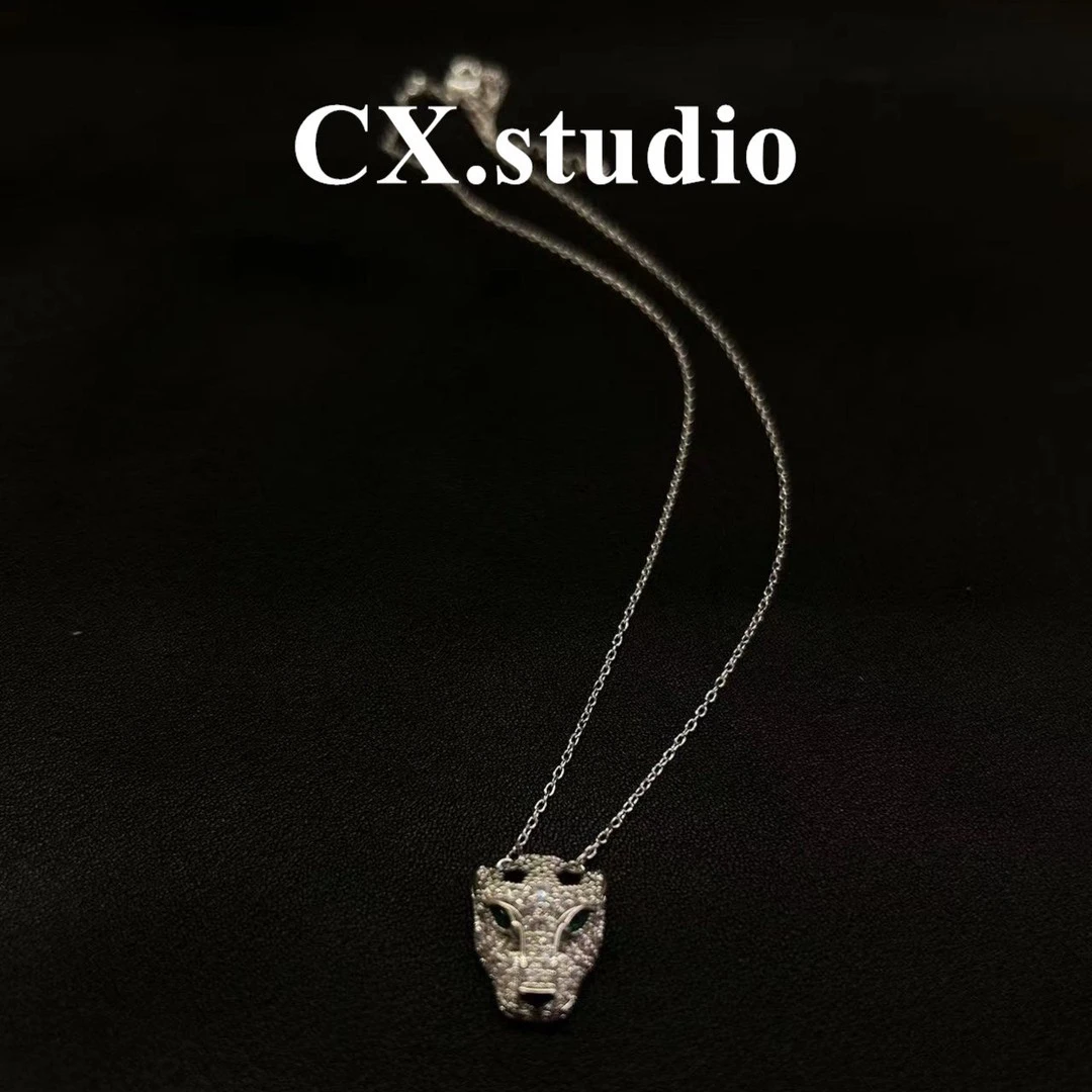 铜合金合成锆石吊坠 满钻豹子头吊坠项链3045