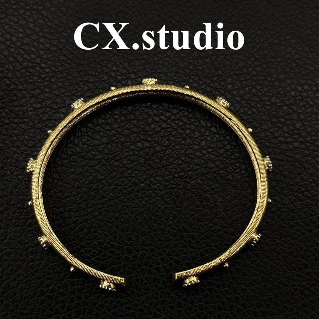 铜合金手镯 铜合金合成锆石 金色布家拉丝手镯5050