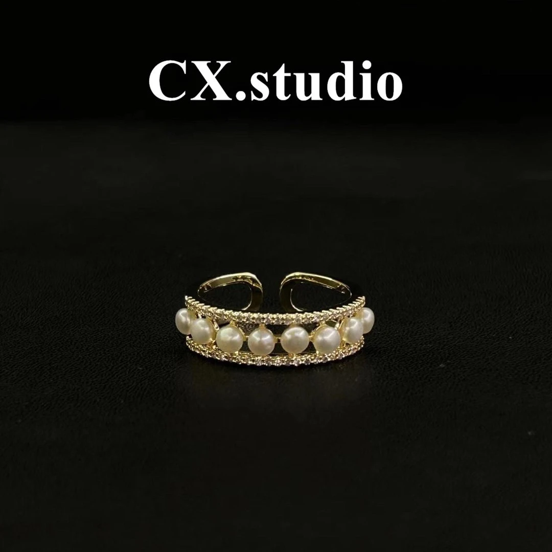 铜合金合成锆石戒指 铜合金合成锆石 金色珠珠戒指开口2014