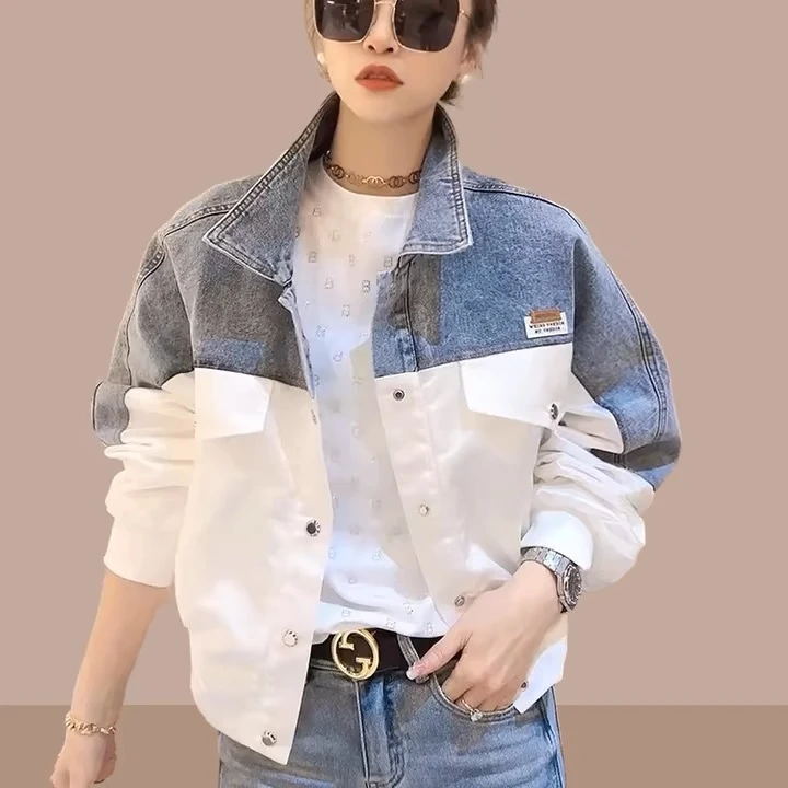 外套春秋牛仔时尚休闲百搭宽松韩版拼接