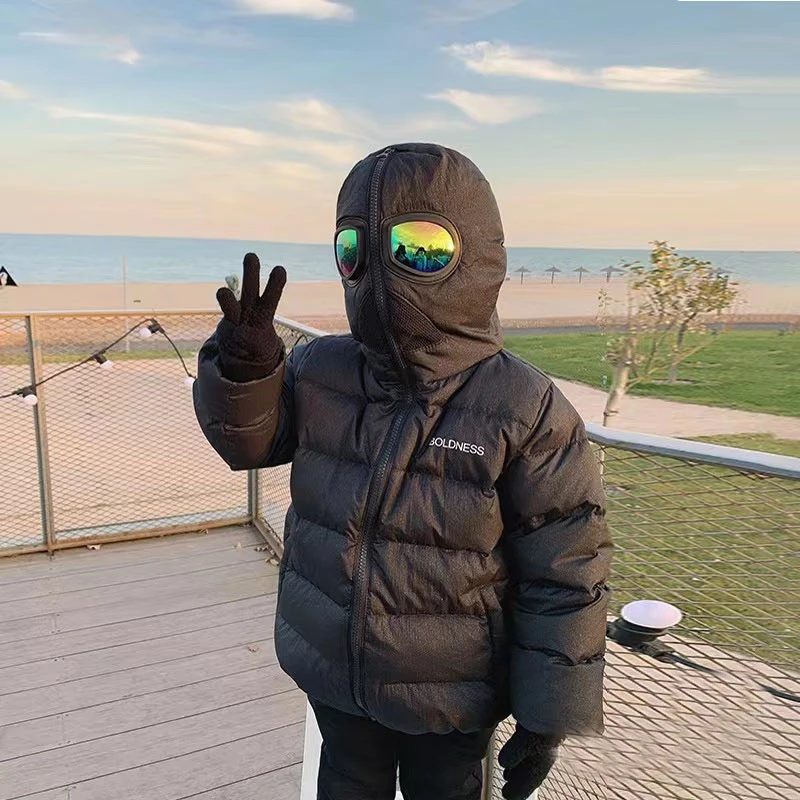 儿童连帽羽绒服秋冬加厚白鸭绒保暖超人外套宝宝滑雪保暖服洋气