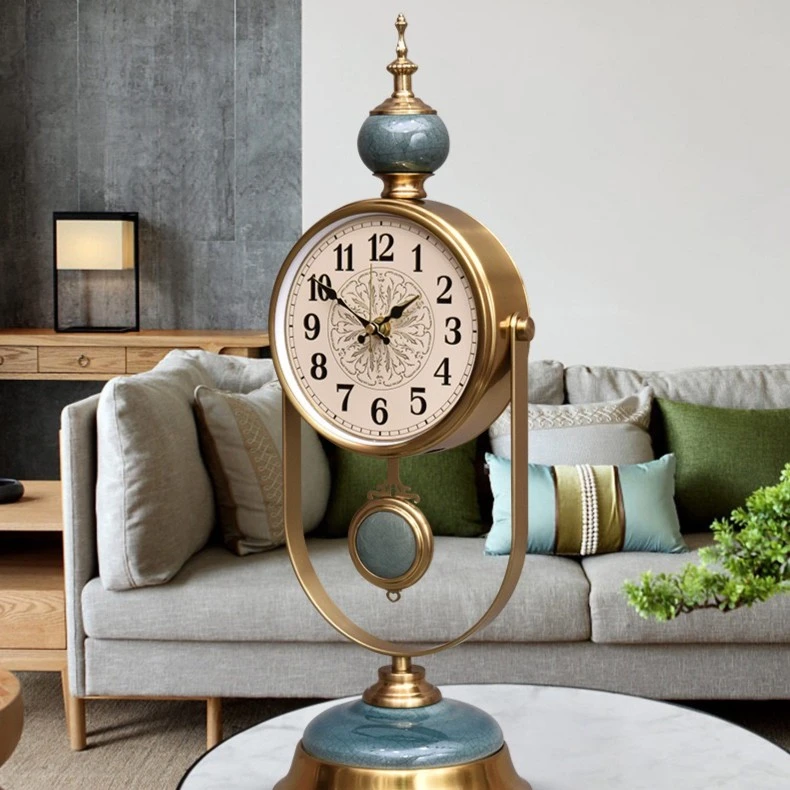美式轻奢复古客厅座钟欧式家用卧室风格精致金色静音时摆钟摆件