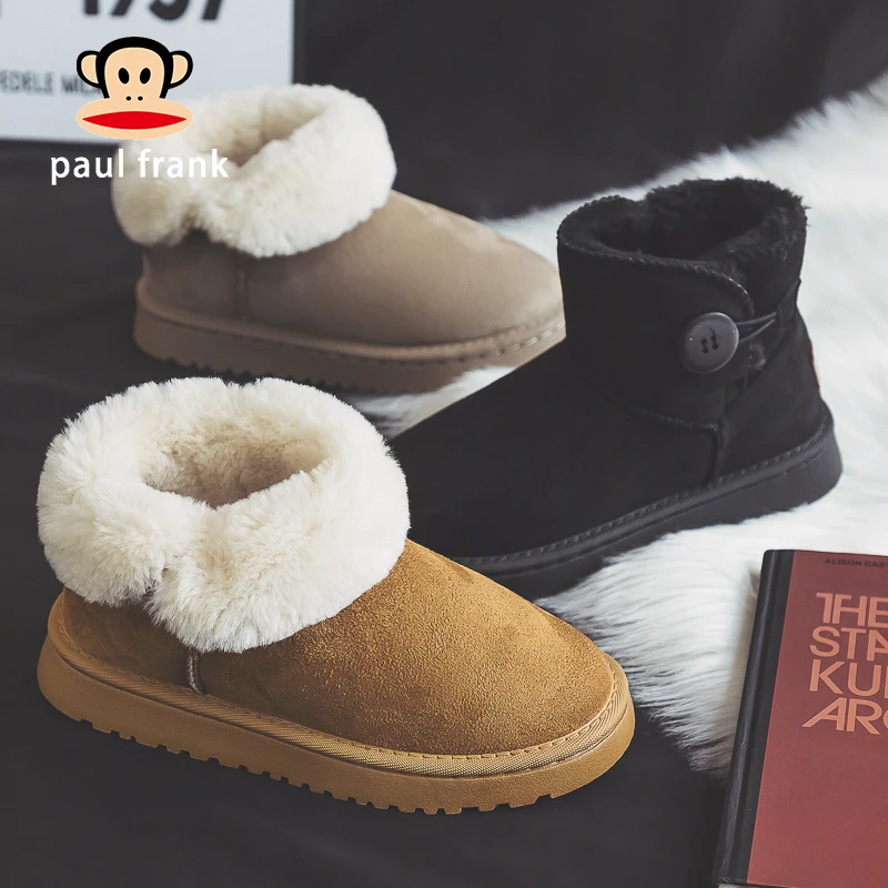 paul frank/大嘴猴2024冬季新款时尚加绒加厚中筒保暖雪地靴8036