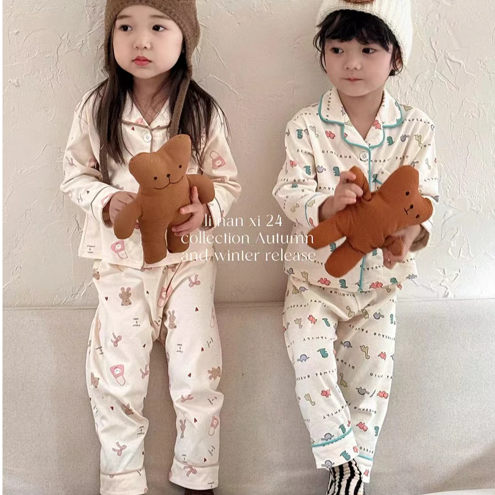 儿童秋冬睡衣套装男女宝宝秋衣秋裤两件套A类卡通印花款家居套装