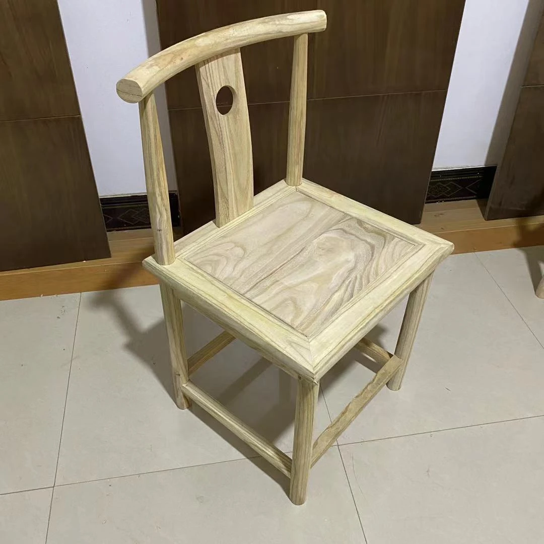 南榆木餐椅半月椅散装白胚没油漆实木围椅手工组装仿古圈椅官帽椅