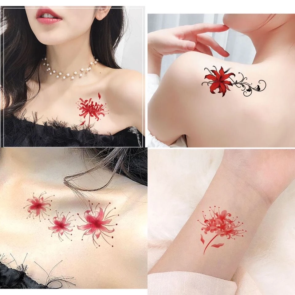 【30张套餐】彼岸花纹身贴曼珠沙华防水女持久仿真小清新可爱性感锁
