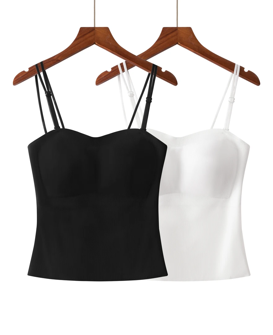 【轩希希】夏季百搭纯色吊带胸垫一体式免穿可调节性感女士背心打底