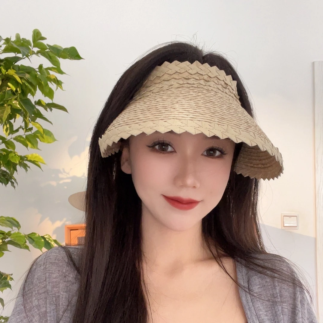 春夏新款遮阳防晒编织草帽空顶帽  雪雪1292