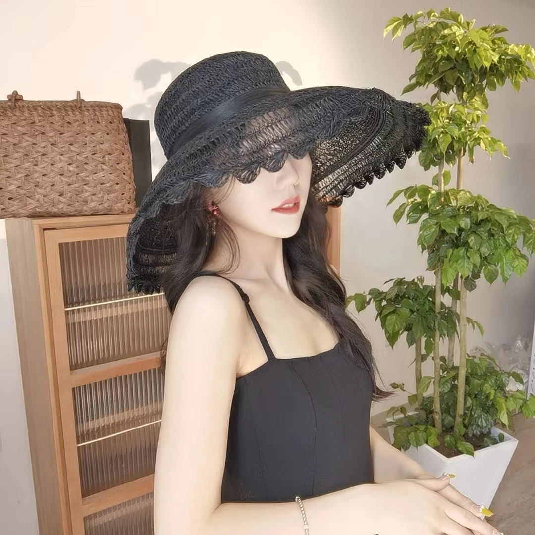 56-58cm麻大檐夏日遮阳镂空草帽  雪雪1232