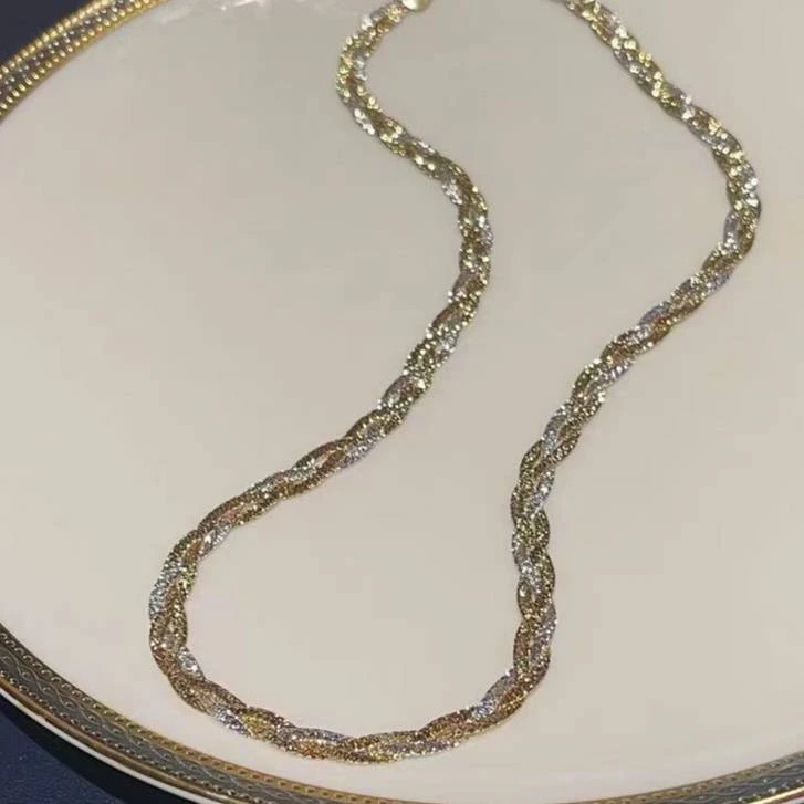 链子925银 QIU LI · 意大利式银双色宽版麻花项链-1h5098/zw17