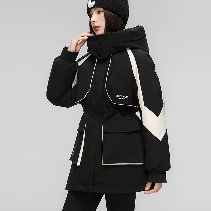 棉服女新款撞色工装户外宽松大码加厚保暖显瘦时尚派克棉服外套女