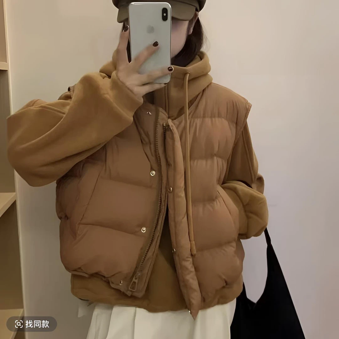 羽绒马甲连帽加绒卫衣两件套装-马甲衣长55 卫衣衣长60时尚百搭