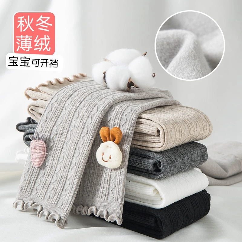 婴儿可开档加绒女童宝宝打底裤秋冬季薄绒高腰加裆大屁屁裤袜外穿