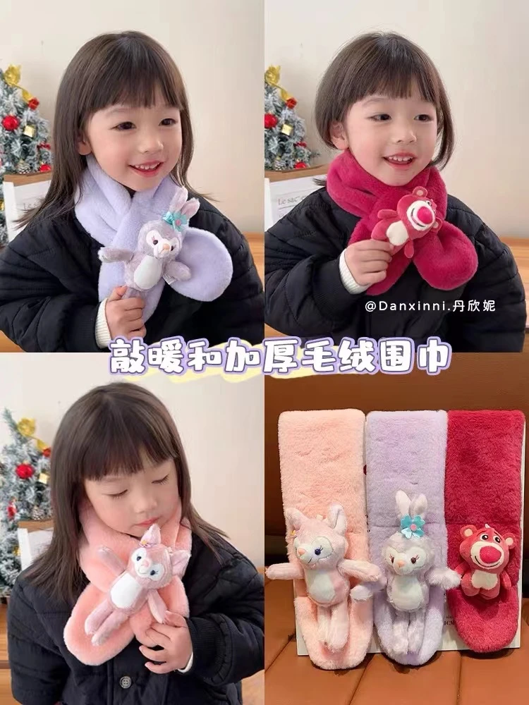 儿童卡通围巾女童加绒厚毛绒可爱围脖(款式颜色随机)