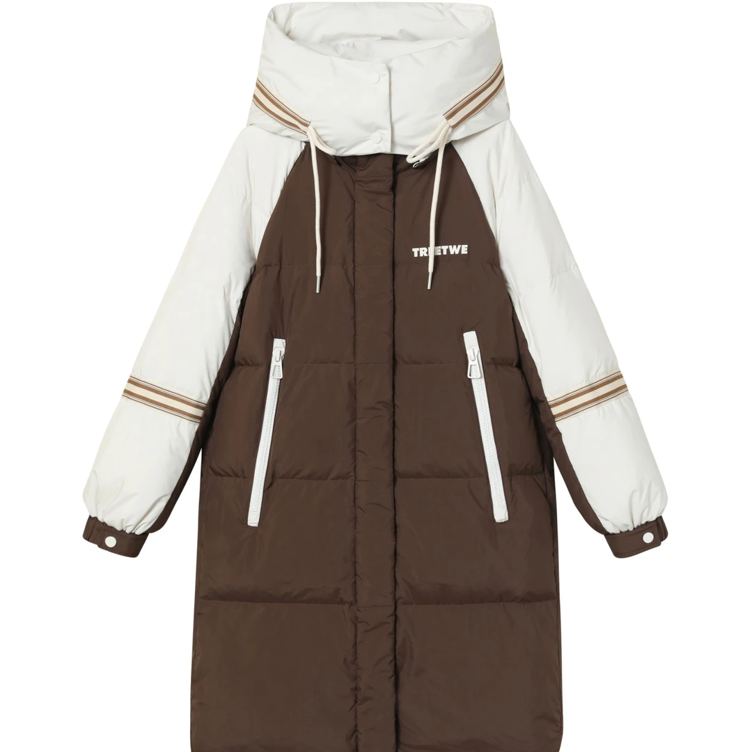 【M】VR羽绒服中长款加厚连帽冬季时尚保暖百搭外套-2100咖啡