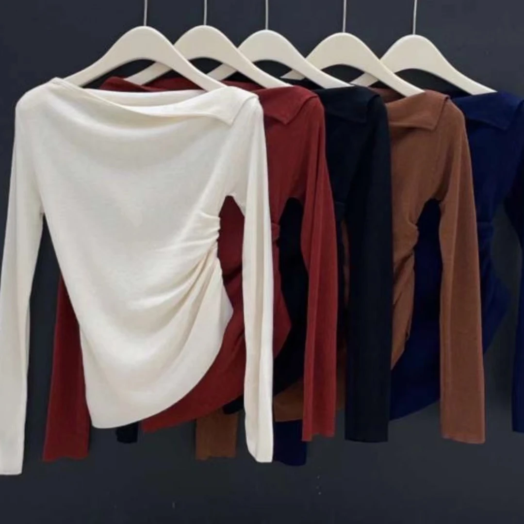 毛织显瘦长袖网红时尚修身百搭不规则气质设计感纯色591