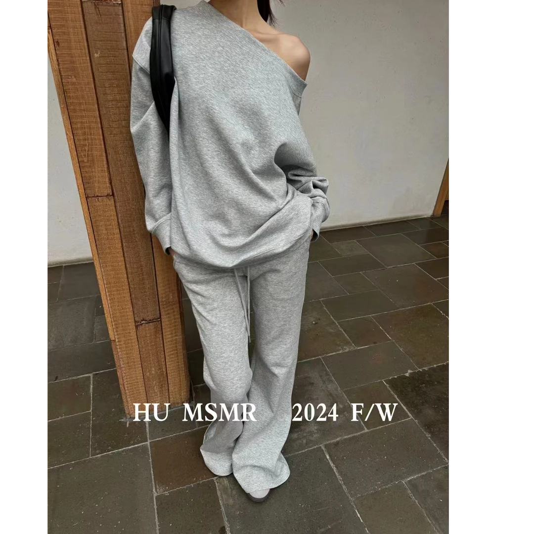 休闲时尚洋气百搭宽松长袖简约慵懒风纯色上衣0052