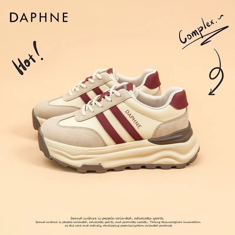 DAPHNE/达芙妮【龙年限定红】厚底阿甘鞋老爹鞋女加绒春新款运动鞋