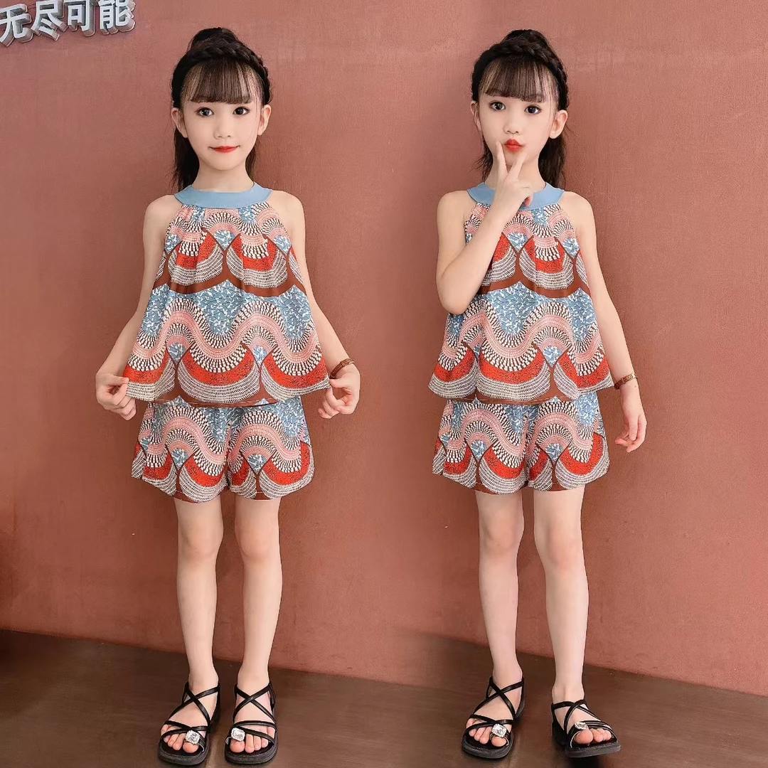 儿童节印花童装女童网红时尚洋气公主无袖两件套童装中大童女孩