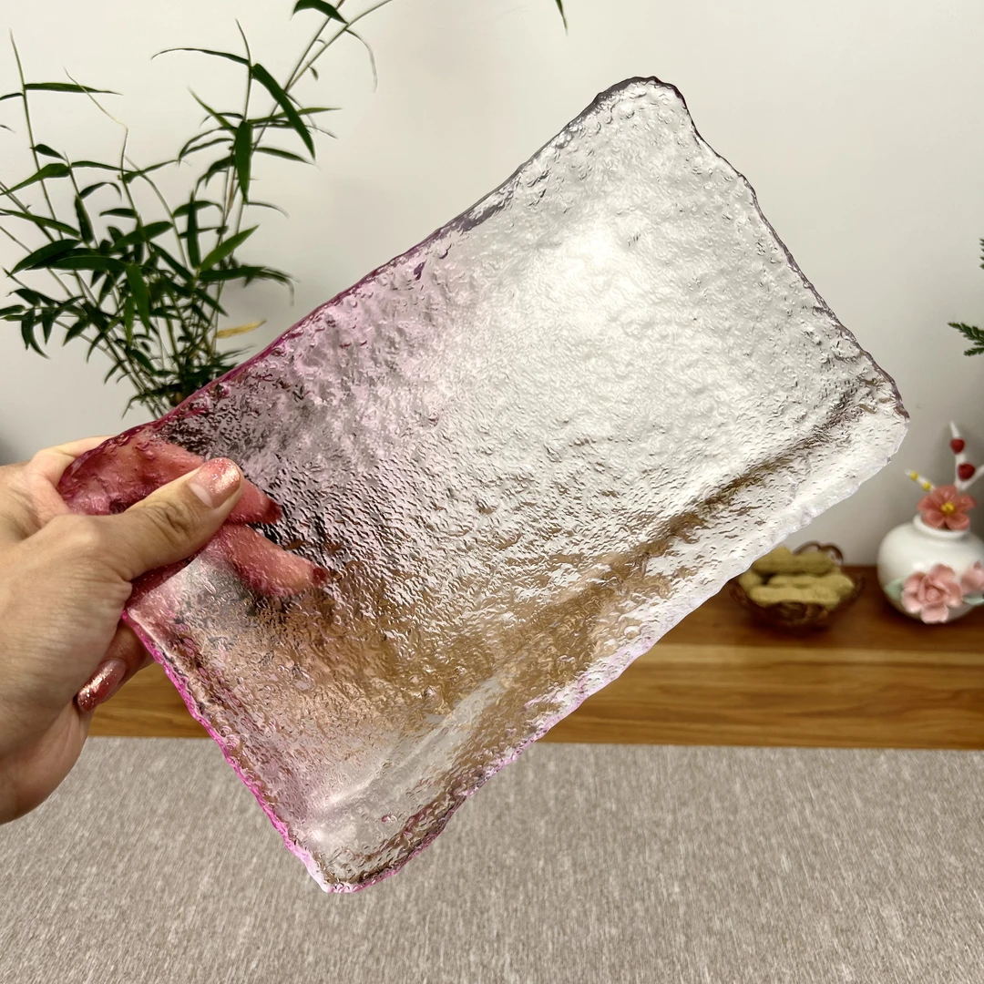 冰露粉色茶盘加厚干泡茶台水晶透明长方形水果盘创业茶点零食盘子