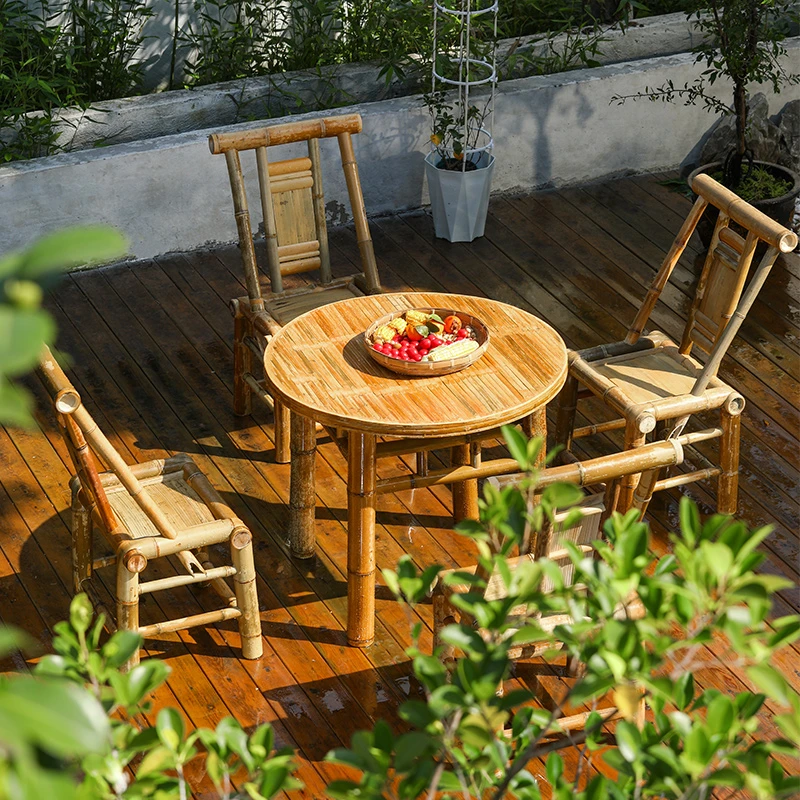 户外庭院竹桌椅组合竹茶几竹编桌老式竹椅子围炉煮茶民宿网红桌椅