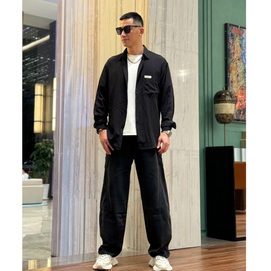 24秋冬新款男士简约轻奢时尚休闲衬衫百搭宽松潮流翻领纯色