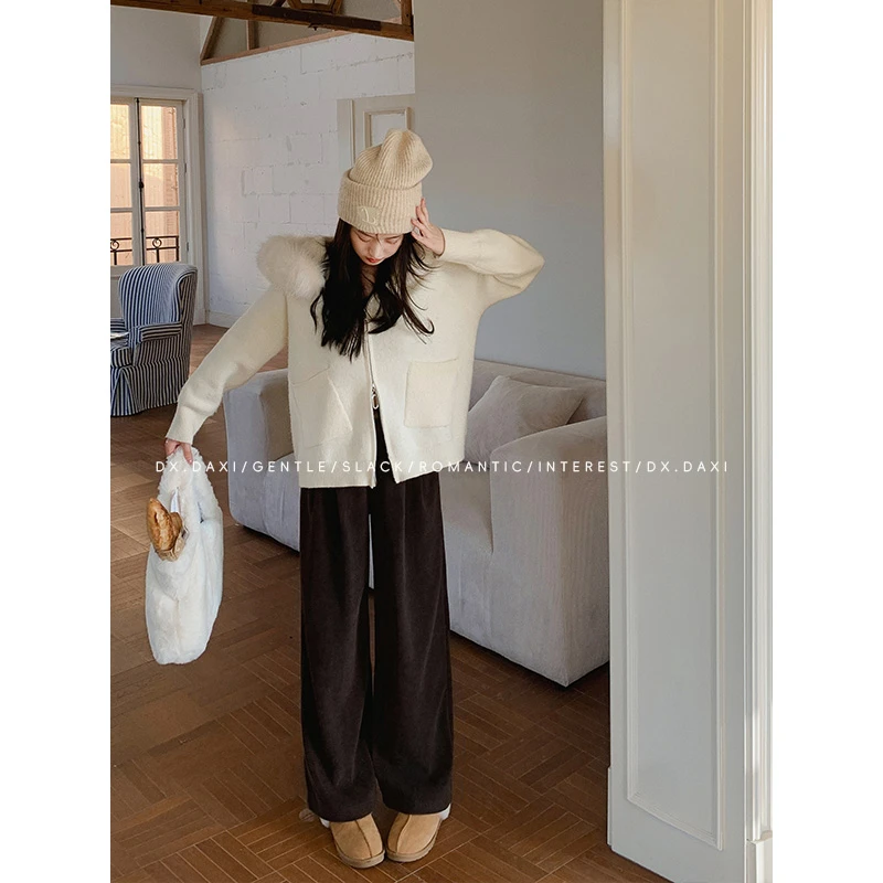 代大喜【实力派】高腰显瘦直筒中长裤秋季新款纯色百搭宽松休闲裤