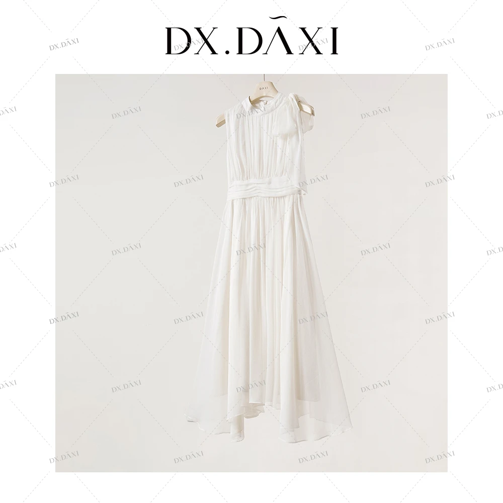 代大喜【海棠听风】气质法式优雅纱裙连衣裙仙女夏季纯色白中长裙