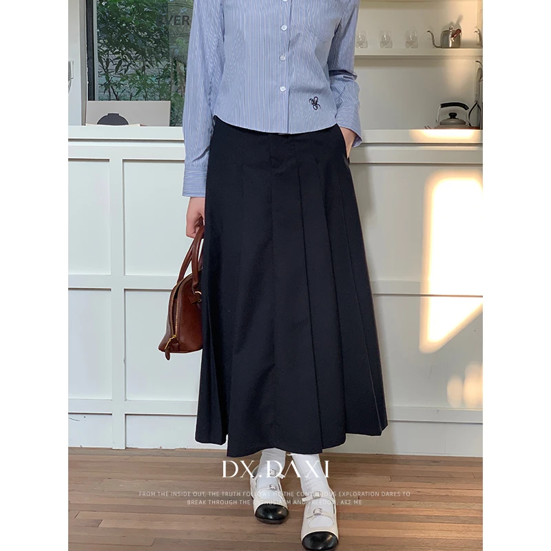 代大喜【万能半裙】2024秋新款高腰半身裙流浪丹宁纯色百褶中长裙