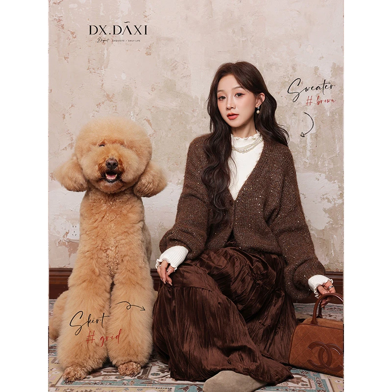 代大喜【亮星星】慵懒宽松百搭纯色针织开衫秋季新款显瘦亮片毛衣